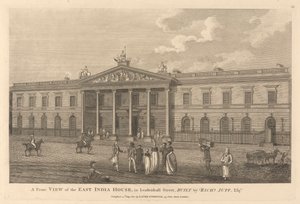 Een vooraanzicht van het East India House in Leadenhall Street