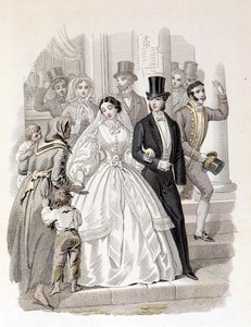 Een burgerlijk huwelijk, gravure uit 1860. door Unknown artist