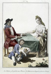 Een mulat en een Spanjaard krijgen een Moor - gravure door Unknown artist