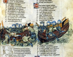 Een zeeslag. Miniatuur uit de 13e eeuw. door Unknown artist