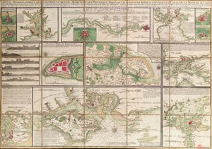 Een tafel met details van de belangrijkste maritieme havens die worden weergegeven in de kaart van het Engelse Kanaal, ca. 1780