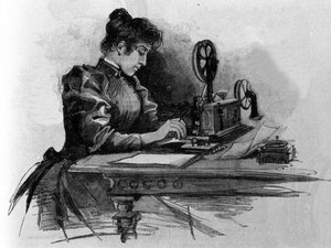 Een telegraafoperator uitgevonden door de Amerikaanse uitvinder Samuel Finley Breese Morse. Gravure uit de 19e eeuw door Unknown artist