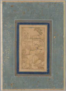 Een vrouw verwart een koe met de Engel des Doods, uit een Lichten van Canopus (Anwar-i Suhaili) van Kashifi (Iraans, d. 1504) door Unknown artist