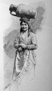 Een jonge Siciliaanse vrouw die een kruik op haar hoofd draagt. door Unknown artist