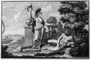 Allegorie van de Cisalpijnse Republiek (Cisalpina) opgericht door Napoleon Bonaparte op 27/06/1797 naar Frans model in Italië, die in 1802 de Italiaanse Republiek werd. De symbolen van de Franse Republiek zijn vertegenwoordigd. Gravure Museo del risorgimen door Unknown artist