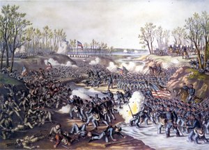 Amerikaanse Burgeroorlog (1861 - 1865): Slag bij Shiloh of Pittsburg Landing (Tennessee) 06-07 april 1862. Gravure uit de 19e eeuw.
