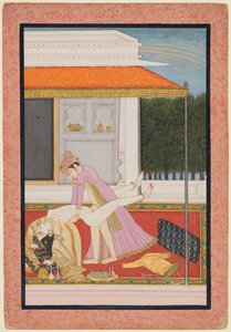 Een Minnaarskoppel, Waarschijnlijk Raja Mahendra Pal van Basohli (r. 1806-13) met een Favoriete Koningin
