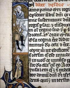Een verlichting die een bouwscène in de 14e eeuw afbeeldt. door Unknown artist