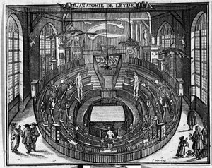 Anatomisch theater van de Universiteit van Leiden, eind 17e eeuw.