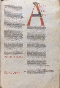 Anno tertio: Incipit Daniel Propha.Incipit van het boek van de profeet Daniel, 11e eeuw (miniatuur, vliezig handschrift)