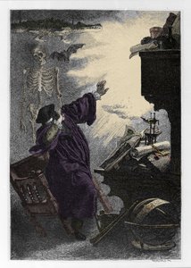 Verschijning van Mephistopheles (Mephisto) aan Faust. Illustratie van 