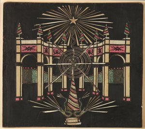 Arcade met slangen en vuurwerk door Unknown artist