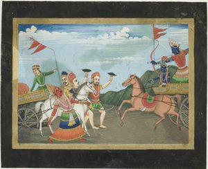 Arjuna doodt Karna, pagina uit een Mahabharata serie