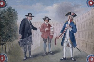 Aux trois ordres. Bord voor een kokardeverkoper in het Palais-Royal. Palais-Royal