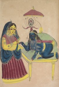 Baby Krishna vraagt om boter van Yashoda door Unknown artist