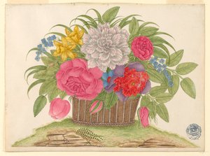 Mand met bloemen en bladeren op de grond door Unknown artist