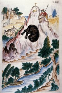 Berenjacht, uit het boek "Trujillo del Peru" of "Códice Martínez Compañón", door Baltazar Martinez Compañón y Bujanda, bisschop van Trujillo (1782-1785)