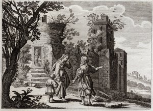Bijbel van Royaumont, Oude Testament: Ismael jagen. Toen Sarah zag dat Ismael de zoon van Agar (Hagar) de kleine Isaac slecht behandelde, vroeg ze Abraham om haar terug te sturen met haar zoon, zodat Isaac de enige erfgenaam zou zijn volgens de beloften va