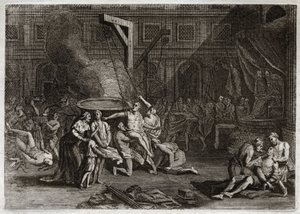 Bijbel van Royaumont, Oude Testament: Martelaarschap van de Machabeeën. De zeven broers Maccabeeën worden gemarteld in plaats van hun eigen geloof te verraden. Illustratie uit 1811.