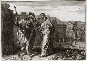 Royaumont Bijbel, Oude Testament: Rite van Saul. Samuel, in opdracht van God, heiligde Saul tot koning van de Joden. Illustratie uit 1811. door Unknown artist