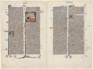 Bifolium uit een Bijbel: Initiaal E[t factum est] met Ezechiël door Unknown artist