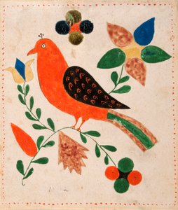 Vogel naar links op bloeiende tak door Unknown artist
