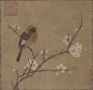 Vogel op een bloeiende tak door Unknown artist