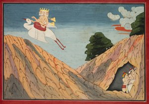 Brahma Verbergt de Koeherders en de Kalveren in de Grot, pagina uit een Bhagavata Purana door Unknown artist