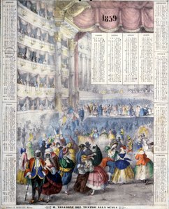 Kalender van 1859 die een carnavalsavond in het Teatro alla Scala in 1859 voorstelt door Unknown artist