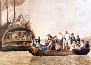 Kapitein William Bligh (1754 - 1817) van de Bounty verlaten door zijn bemanning