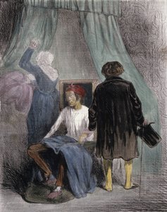 Cartoon: Een discipel van Broussais, of de toepassing van bloedzuigers