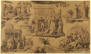 Cartoon voor bedrukte katoenen textiel: De Fransen in Egypte [Les Francais en Egypte] door Unknown artist
