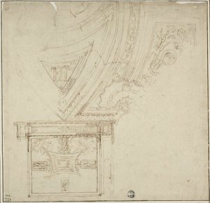 Plafonddecoratie met grotesken door Unknown artist