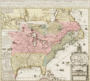 Kaart van het zuiden van de Verenigde Staten met de Mississippi rivier en Saint Louis, ca. 1720