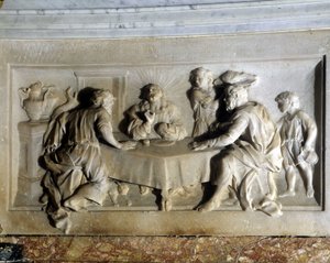 Christus en de pelgrims van Emmaüs. Altaarstuk van de Kerk van Trets door Unknown artist