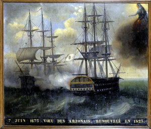 Botsing van de Bretonse en Nederlandse vloten "Voeu des Arzonais" door Unknown artist