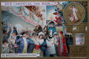 Verzamelaarsplaatjeserie Het Carnaval van Rome, de Moccoletti, brandende kaarsen
