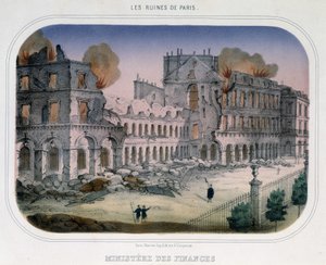 Commune van Parijs: Brand in het Ministerie van Financiën (ten tijde van de Tuilerieën) op 24 mei 1871. Gravure uit de 19e eeuw. door Unknown artist