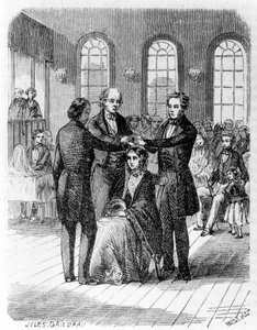 Bevestiging onder de Mormonen. 19e-eeuwse gravure
