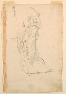 Kostuumontwerp: Een meisje in fantastische kleding voor een ballet door Unknown artist