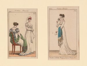 "Costume Parisien" Modeplaten uit Journal des Dames et Des Modes en Costume Parisien (Het tijdschrift van dames en mode) door Unknown artist