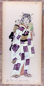 Kostuum de la zia con il marmocchio (Kind) voor de creatie van Madame Butterfly door Giacomo Puccini in 1904. Collectie van het Museo della Scala in Milaan door Unknown artist