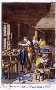 Ambacht: de spoor, de fabrikant van krimpborstels in hun werkplaats. In "Uitgebreide beschrijving van kunsten en ambachten en werkplaatsen voor jongeren" door Johan Peter Vire. Ed. Neurenberg, Weigel en Schneider door Unknown artist