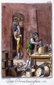 Ambachten: de porseleinmaker in zijn werkplaats. In 