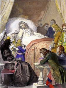 Dood van Lodewijk XIV (1638-1715), Koning van Frankrijk, op 1 september 1715 in Versailles en de toekomstige Lodewijk XV (1710-1774).