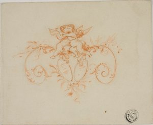 Decoratieve rollen met twee amoretti door Unknown artist