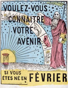 Wil je je toekomst weten? : Nostradamus. 19e-eeuws astrologisch reclame-etiket door Unknown artist