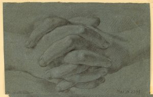Tekening: Een studie van gevouwen handen door Unknown artist