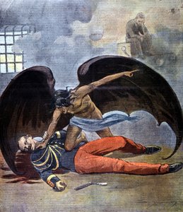 Dreyfus. De zelfmoord van Luitenant-kolonel Hubert Henry in zijn cel nadat hij de auteur bleek te zijn van de brief die Dreyfus beschuldigde. 1898.