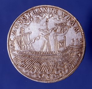 Ducat van Vincenzo Gonzaga (Vincent Gonzague) (1562 - 1612), hertog van Mantua die een galei voorstelt.